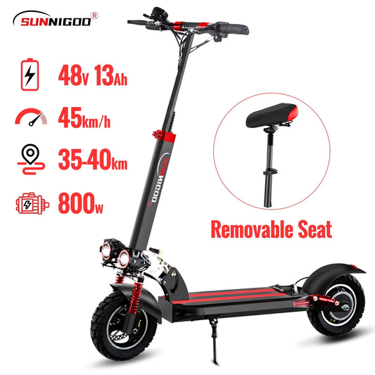 SUNNIGOO Electric Scooter For Adult 10 inch Off-Road 48V Lithium Battery Max Speed 45km/h Removable Seat Foldable E Scooter