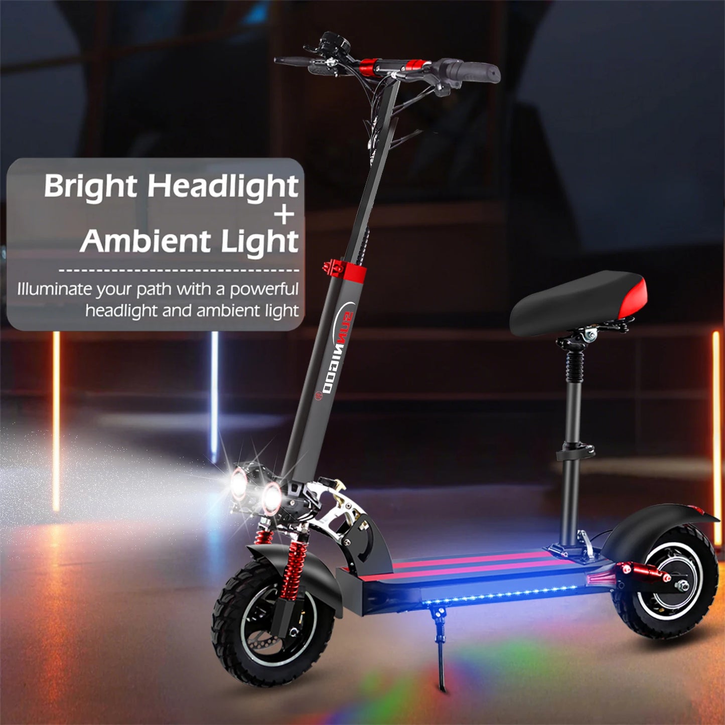 SUNNIGOO Electric Scooter For Adult 10 inch Off-Road 48V Lithium Battery Max Speed 45km/h Removable Seat Foldable E Scooter