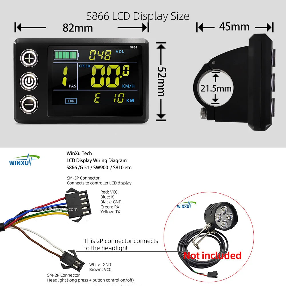 36V 48V 60V 500W 25A Sine Wave Brushless Motor Controller S866 Color LCD Display PAS Kit for Electric Scooter Bike E-bike Repair