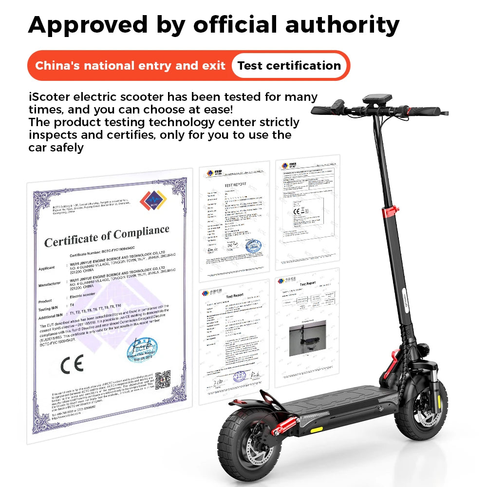 iScooter iX3 800W Powerful Electric Scooter 40KM Range 10inch Off Road Tire Electric Kick Scooter 10Ah 40KM/H Scooter for Adults