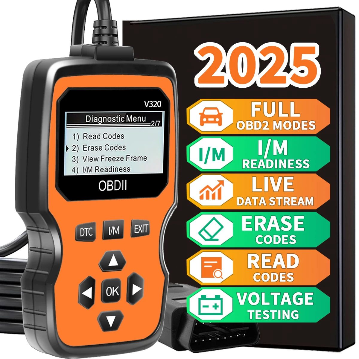 Obd2 Scanner - Advanced Car Diagnostic Tool with Engine Fault Code Reader, Voltage Tester, and Real-Time Data Stream Function