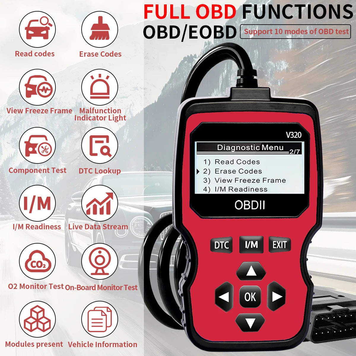 Obd2 Scanner - Advanced Car Diagnostic Tool with Engine Fault Code Reader, Voltage Tester, and Real-Time Data Stream Function