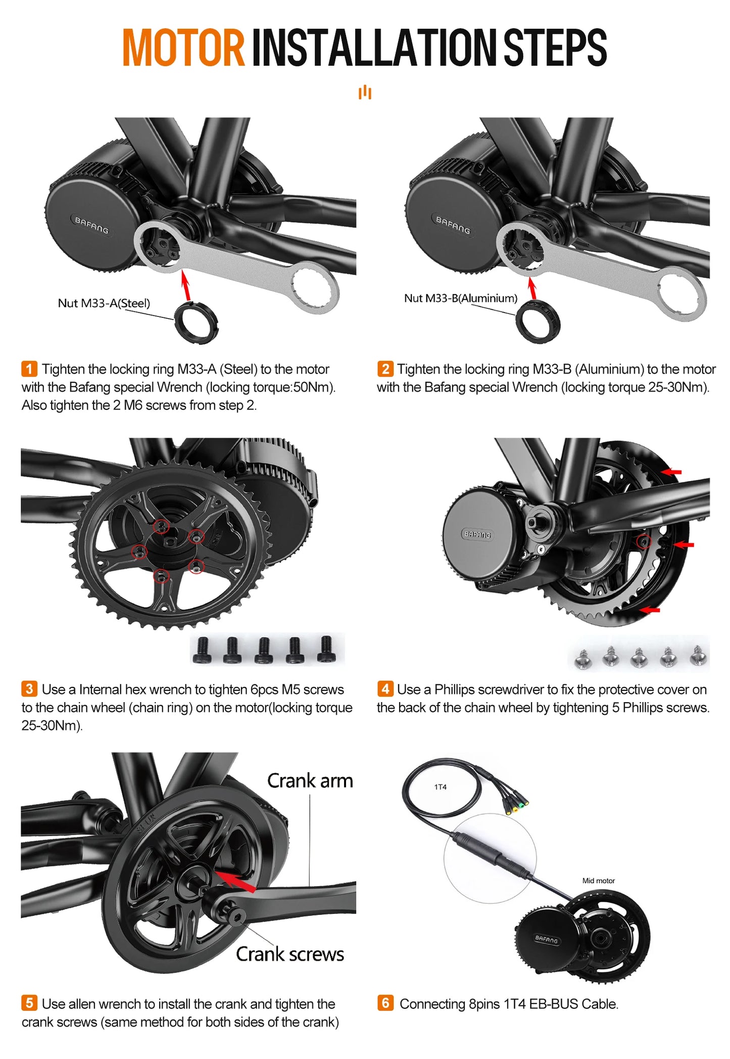 Bafang Engine 250W 350W 500W 750W 1000W Motor Kit 36V 48V 52V Mid Drive Electric Bike Conversion Kits 8fun BBS01B BBS02B BBSHD