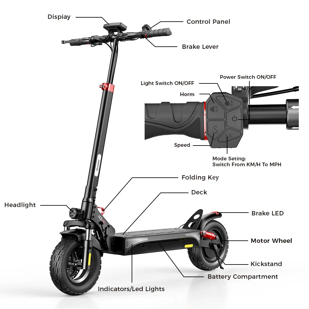 iScooter iX3 800W Powerful Electric Scooter 40KM Range 10inch Off Road Tire Electric Kick Scooter 10Ah 40KM/H Scooter for Adults