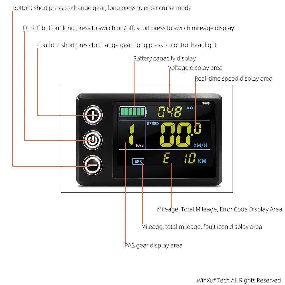 36V 48V 60V 500W 25A Sine Wave Brushless Motor Controller S866 Color LCD Display PAS Kit for Electric Scooter Bike E-bike Repair