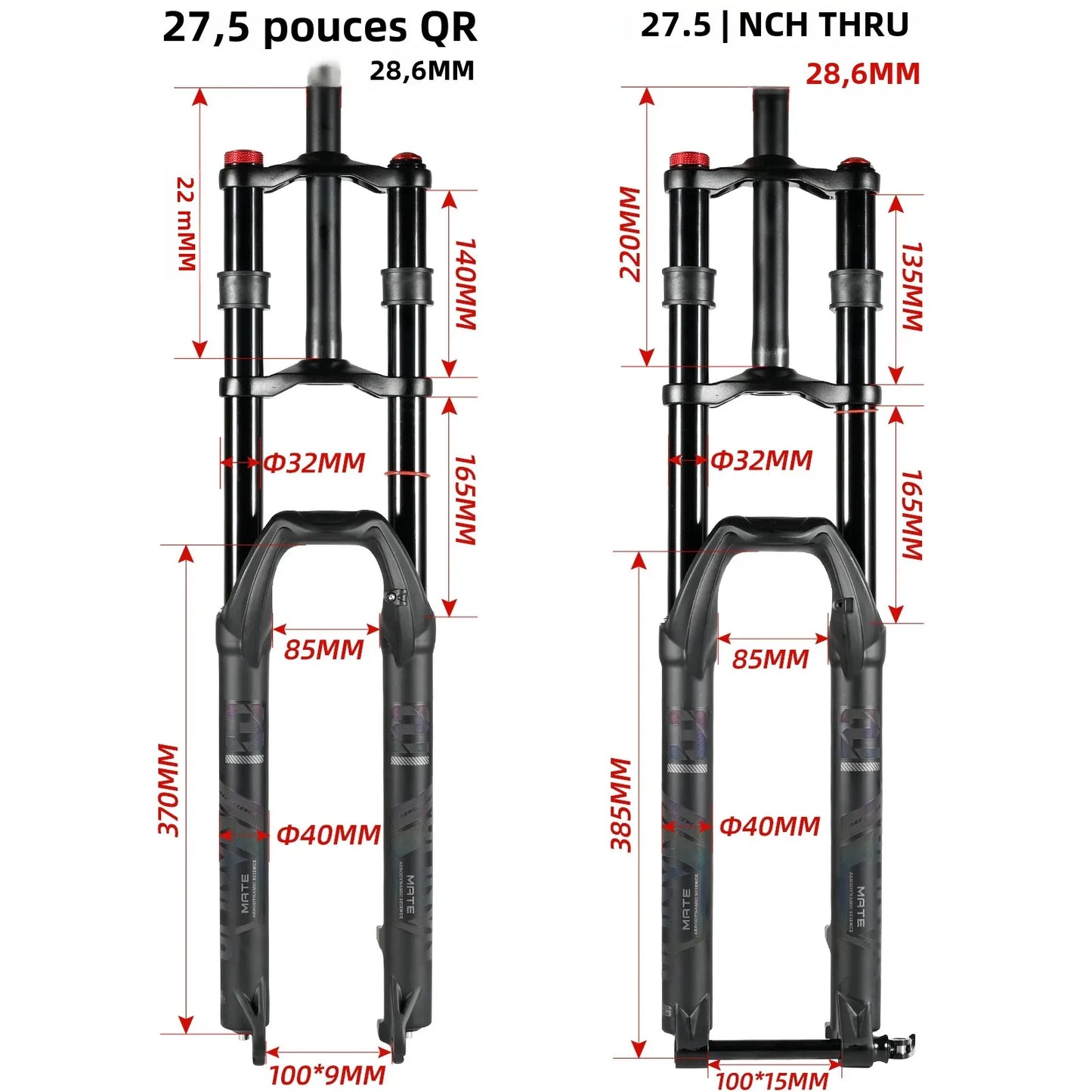 NanLio Bicycle Double Shoulder Air Suspension Fork - 150mm Travel for MTB & E-Bike Bikes 27.5"/29" Double Crown Fork