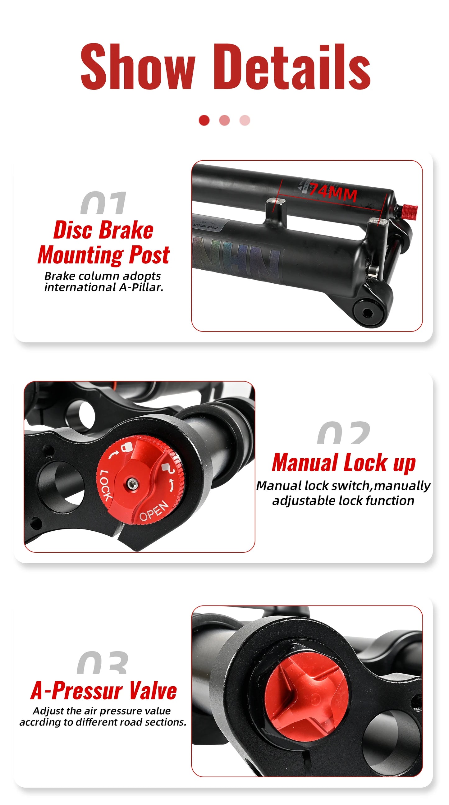 NanLio Bicycle Double Shoulder Air Suspension Fork - 150mm Travel for MTB & E-Bike Bikes 27.5"/29" Double Crown Fork