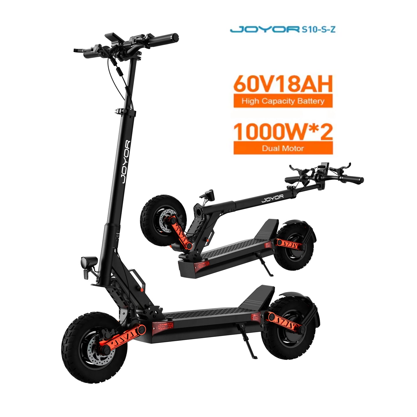 JOYOR S10-S-Z Electric Scooter 60V 18Ah Battery, Dual 1000W Motor ,10” Tire Adult Escooter,65km/h Max Speed 70-85km Range Black