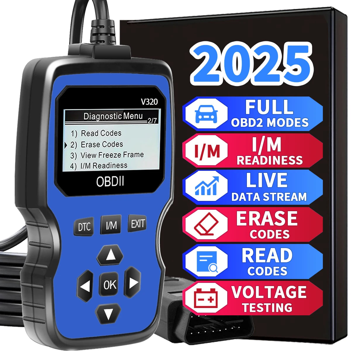 Obd2 Scanner - Advanced Car Diagnostic Tool with Engine Fault Code Reader, Voltage Tester, and Real-Time Data Stream Function