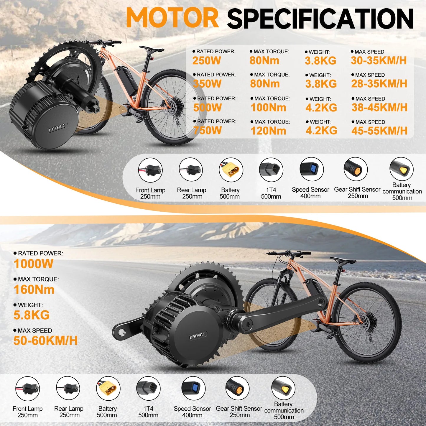 Bafang Engine 250W 350W 500W 750W 1000W Motor Kit 36V 48V 52V Mid Drive Electric Bike Conversion Kits 8fun BBS01B BBS02B BBSHD