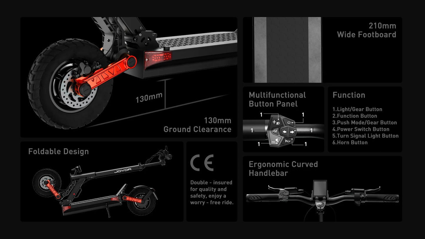 JOYOR S10-S-Z Electric Scooter 60V 18Ah Battery, Dual 1000W Motor ,10” Tire Adult Escooter,65km/h Max Speed 70-85km Range Black