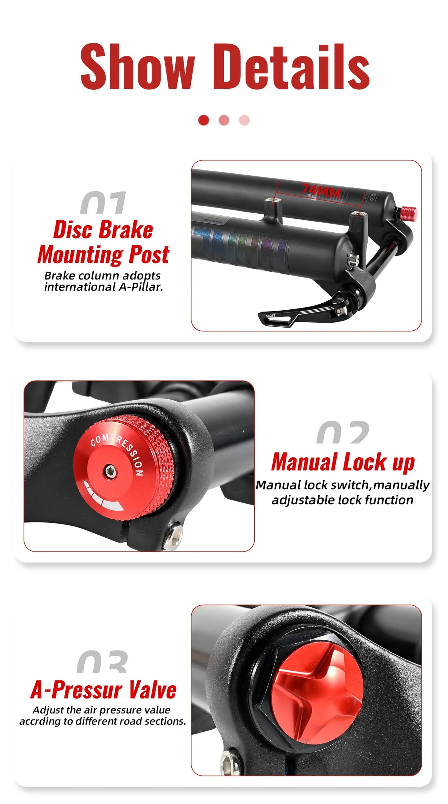 NanLio Bicycle Double Shoulder Air Suspension Fork - 150mm Travel for MTB & E-Bike Bikes 27.5"/29" Double Crown Fork