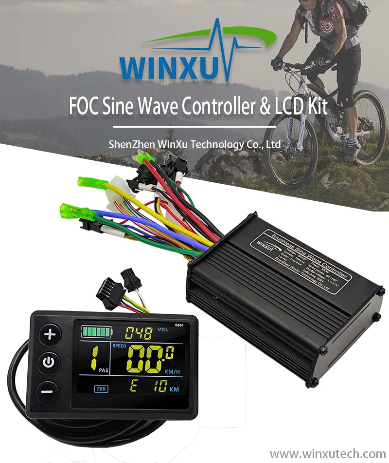 36V 48V 60V 500W 25A Sine Wave Brushless Motor Controller S866 Color LCD Display PAS Kit for Electric Scooter Bike E-bike Repair
