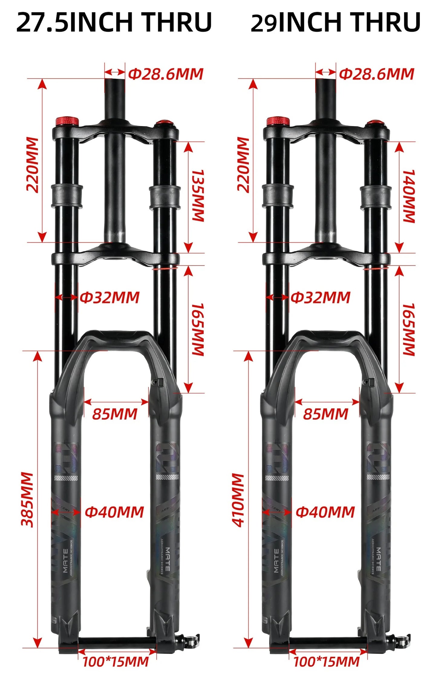 NanLio Bicycle Double Shoulder Air Suspension Fork - 150mm Travel for MTB & E-Bike Bikes 27.5"/29" Double Crown Fork