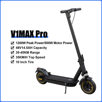 AOVOPRO V1MAX PRO 1200W Electric Scooter 45KM Max Range 35KM/H 500W Motor Power 42V14.5AH Folding Electric Scooter for Adults
