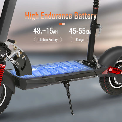 800W Powerful Electric Scooter 48V 15Ah Max Speed ​​50km/h 50km Range 10'' Tires Dual Shock Absorbing Folding EScooter for Adults