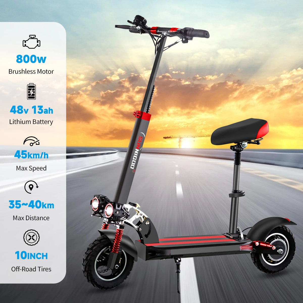 800W Powerful Electric Scooter 48V 15Ah Max Speed ​​50km/h 50km Range 10'' Tires Dual Shock Absorbing Folding EScooter for Adults