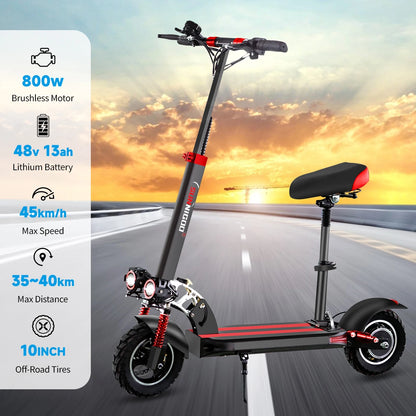 800W Powerful Electric Scooter 48V 15Ah Max Speed ​​50km/h 50km Range 10'' Tires Dual Shock Absorbing Folding EScooter for Adults