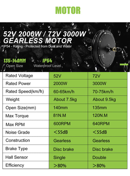 ESOULBIKE Electric bicycle kit e-bike Rear 52V 2000W ebike Electric bike Conversion Kit 26 28inch 700C Wheel hub motor
