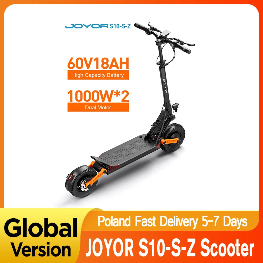 JOYOR S10-S-Z Electric Scooter 60V 18Ah Battery, Dual 1000W Motor ,10” Tire Adult Escooter,65km/h Max Speed 70-85km Range Black