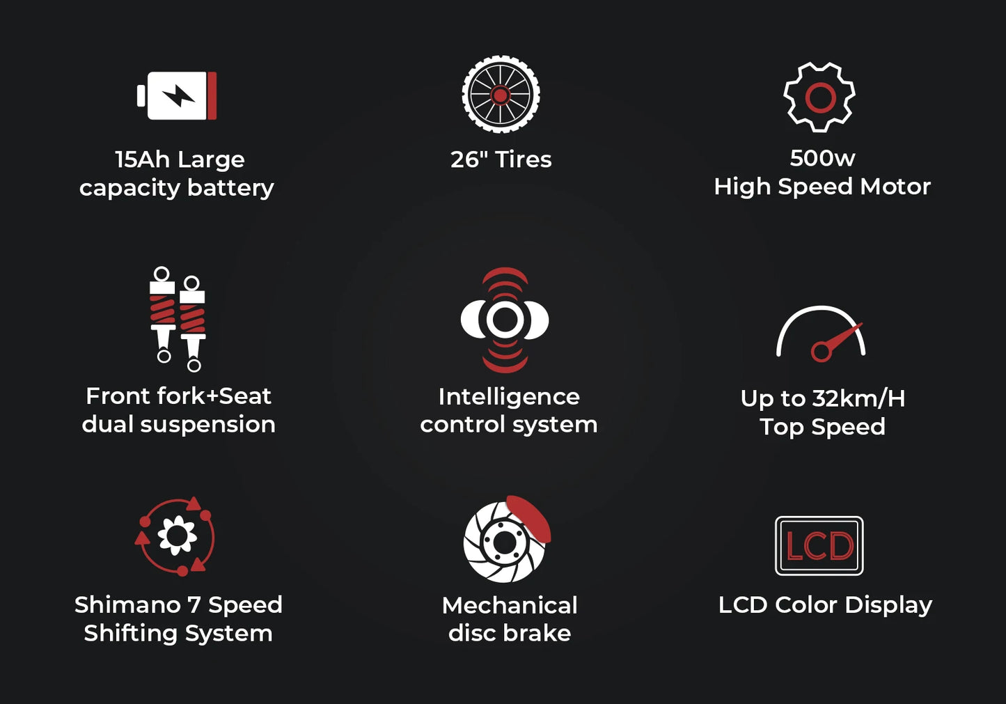 Samebike RS-A01 Pro-T 26Inch Electric Bicycle for Adults Mountain Bike 500W 36V 15Ah Lithium Battery City E-bike