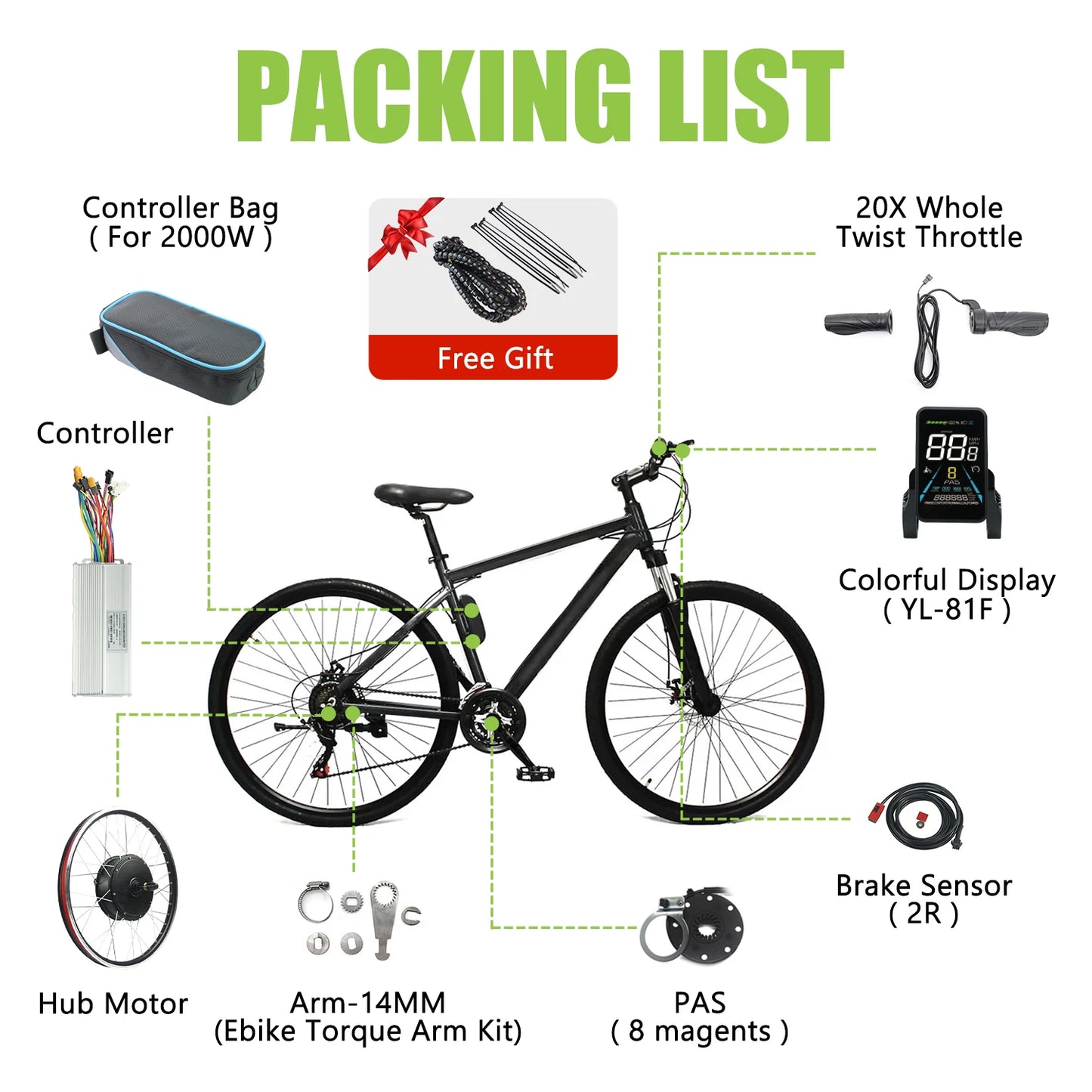 ESOULBIKE Electric bicycle kit e-bike Rear 52V 2000W ebike Electric bike Conversion Kit 26 28inch 700C Wheel hub motor