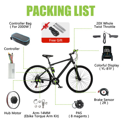 ESOULBIKE Electric bicycle kit e-bike Rear 52V 2000W ebike Electric bike Conversion Kit 26 28inch 700C Wheel hub motor