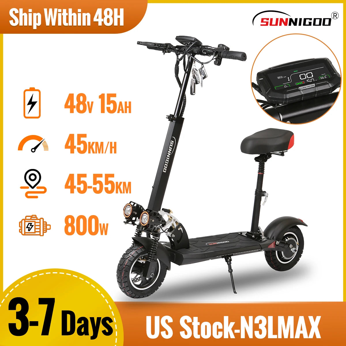 800W Powerful Electric Scooter 48V 15Ah Max Speed ​​50km/h 50km Range 10'' Tires Dual Shock Absorbing Folding EScooter for Adults