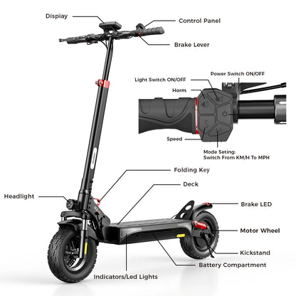 iScooter iX3 800W Powerful Electric Scooter 40KM Range 10inch Off Road Tire Electric Kick Scooter 10Ah 40KM/H Scooter for Adults