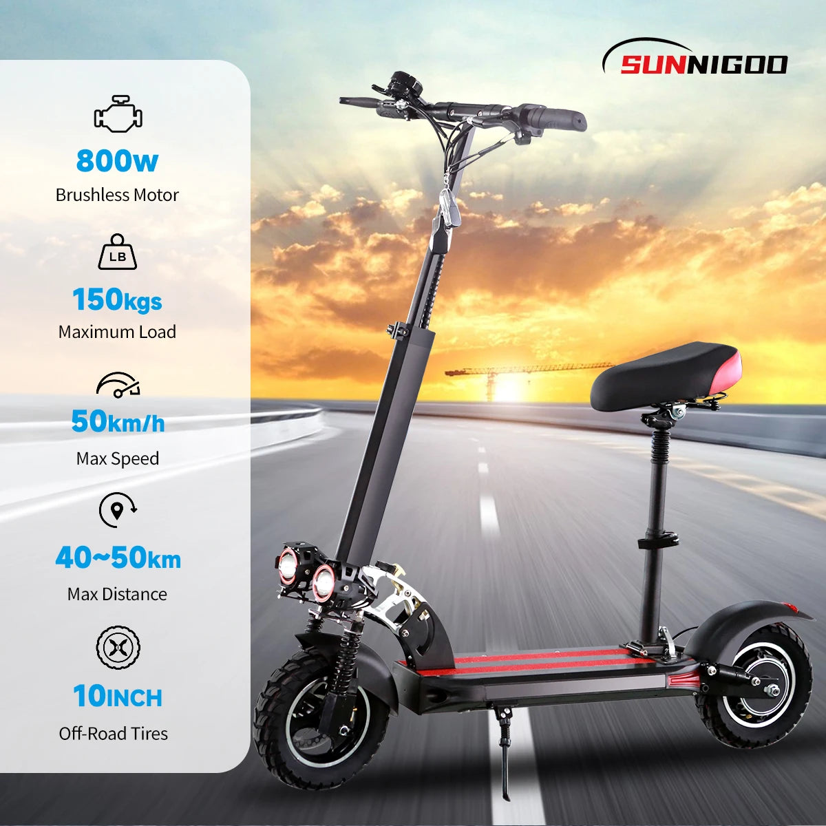 800W Powerful Electric Scooter 48V 15Ah Max Speed ​​50km/h 50km Range 10'' Tires Dual Shock Absorbing Folding EScooter for Adults