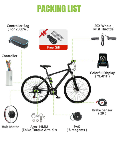 ESOULBIKE Electric bicycle kit e-bike Rear 52V 2000W ebike Electric bike Conversion Kit 26 28inch 700C Wheel hub motor