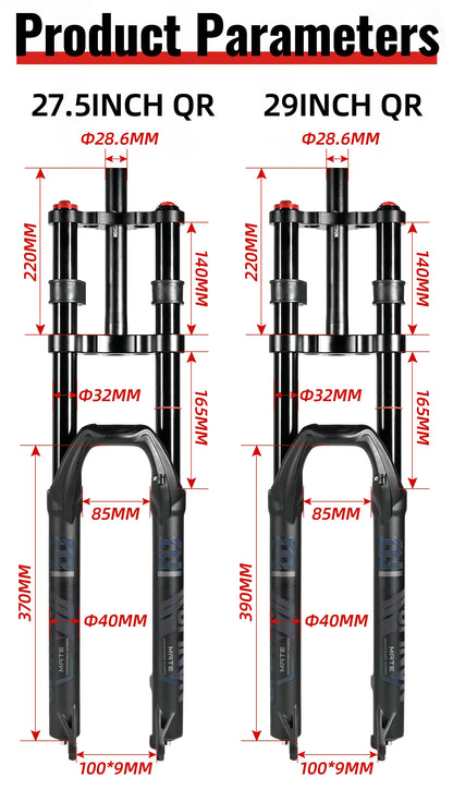 NanLio Bicycle Double Shoulder Air Suspension Fork - 150mm Travel for MTB & E-Bike Bikes 27.5"/29" Double Crown Fork