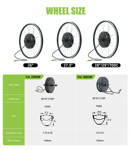 ESOULBIKE Electric bicycle kit e-bike Rear 52V 2000W ebike Electric bike Conversion Kit 26 28inch 700C Wheel hub motor