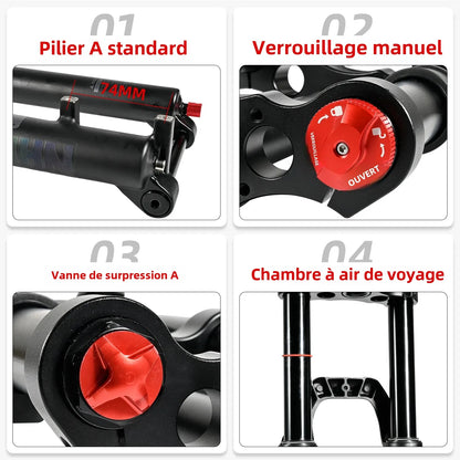 NanLio Bicycle Double Shoulder Air Suspension Fork - 150mm Travel for MTB & E-Bike Bikes 27.5"/29" Double Crown Fork