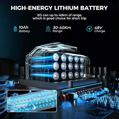 iScooter iX3 800W Powerful Electric Scooter 40KM Range 10inch Off Road Tire Electric Kick Scooter 10Ah 40KM/H Scooter for Adults