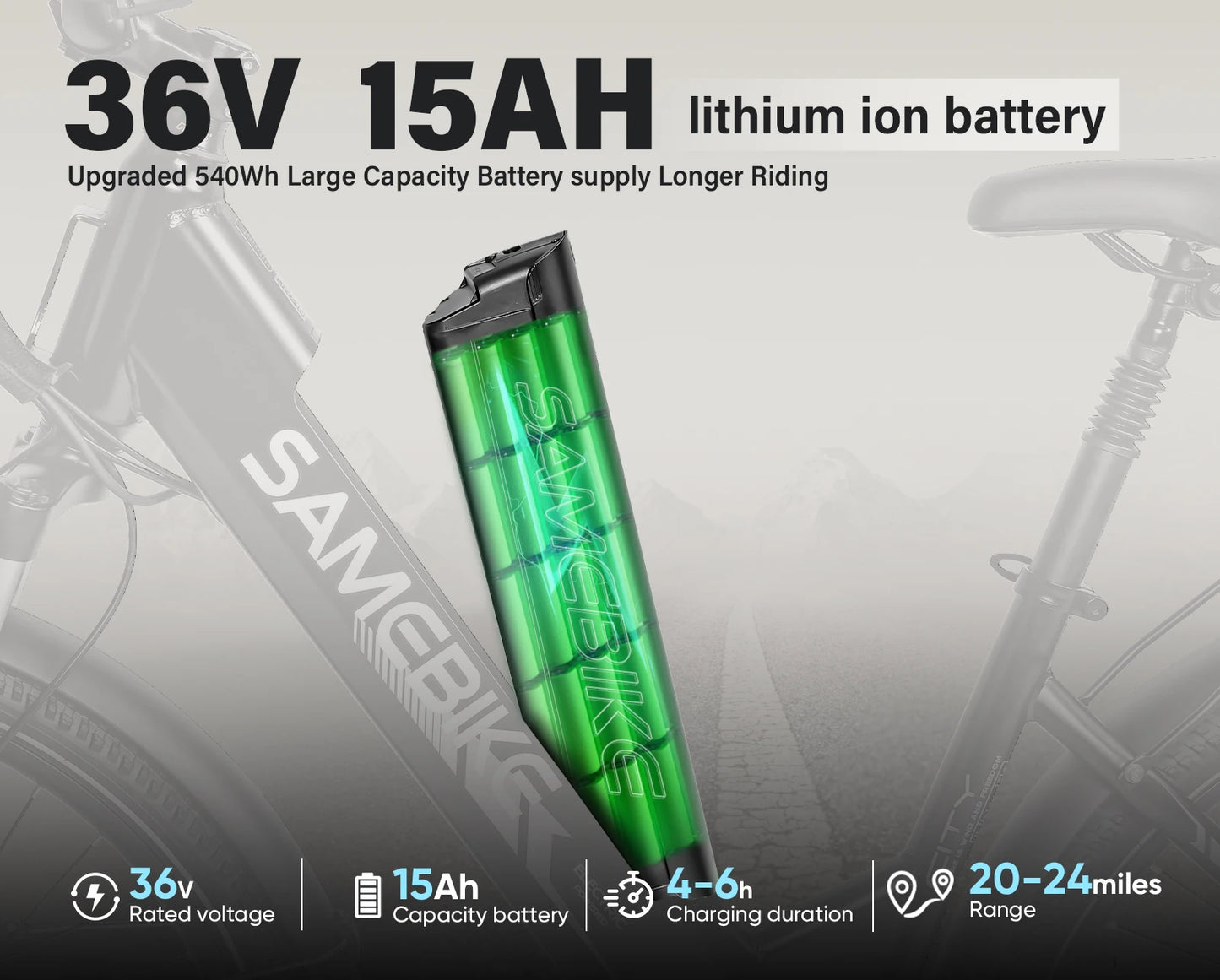 Samebike RS-A01 Pro-T 26Inch Electric Bicycle for Adults Mountain Bike 500W 36V 15Ah Lithium Battery City E-bike