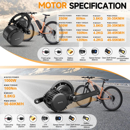 Bafang Engine 250W 350W 500W 750W 1000W Motor Kit 36V 48V 52V Mid Drive Electric Bike Conversion Kits 8fun BBS01B BBS02B BBSHD