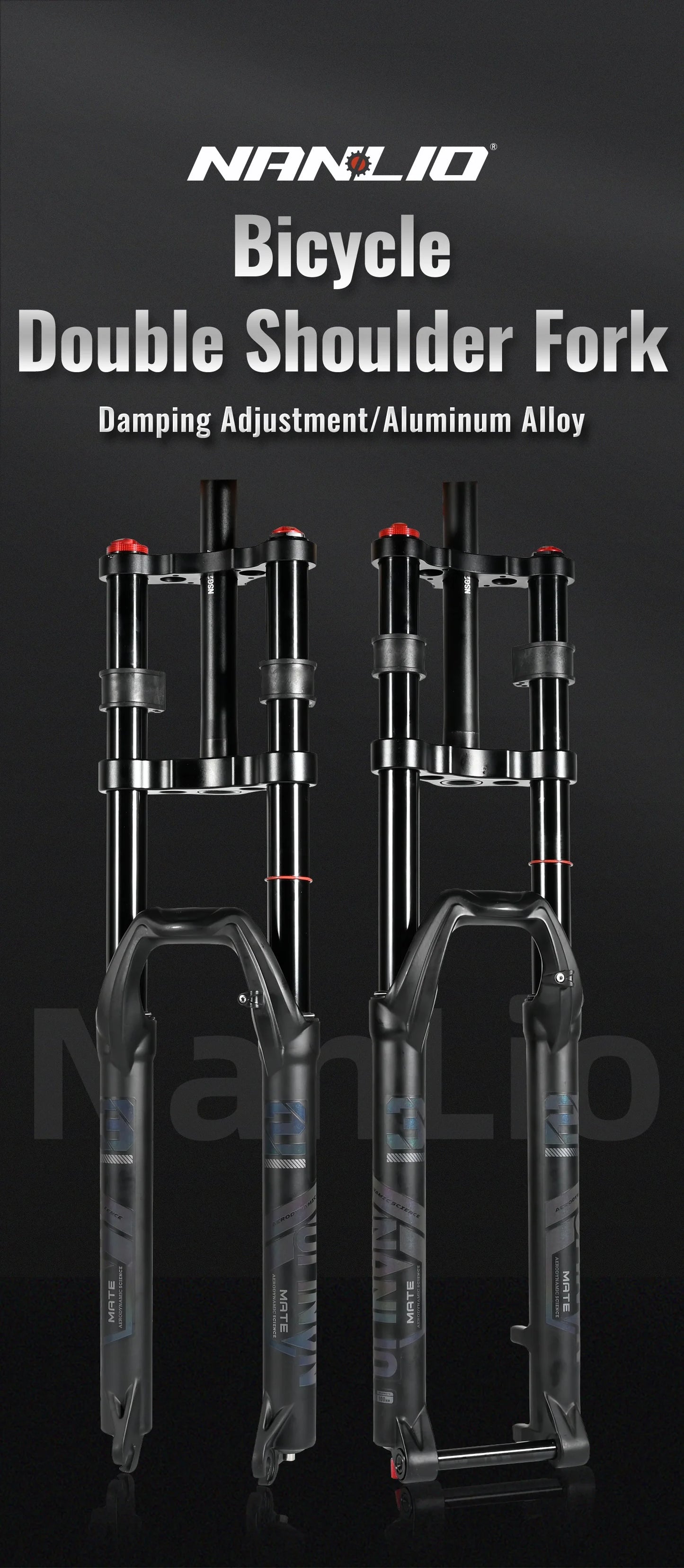 NanLio Bicycle Double Shoulder Air Suspension Fork - 150mm Travel for MTB & E-Bike Bikes 27.5"/29" Double Crown Fork