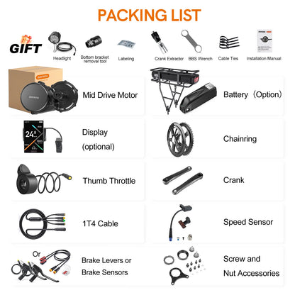 BAFANG 48V Battery 750W 500W 250W Mid Drive Motor Electric Bicycle Conversion BBS02 BBSHD with Dlsplay Kit，E-Bike Engine 68-73M