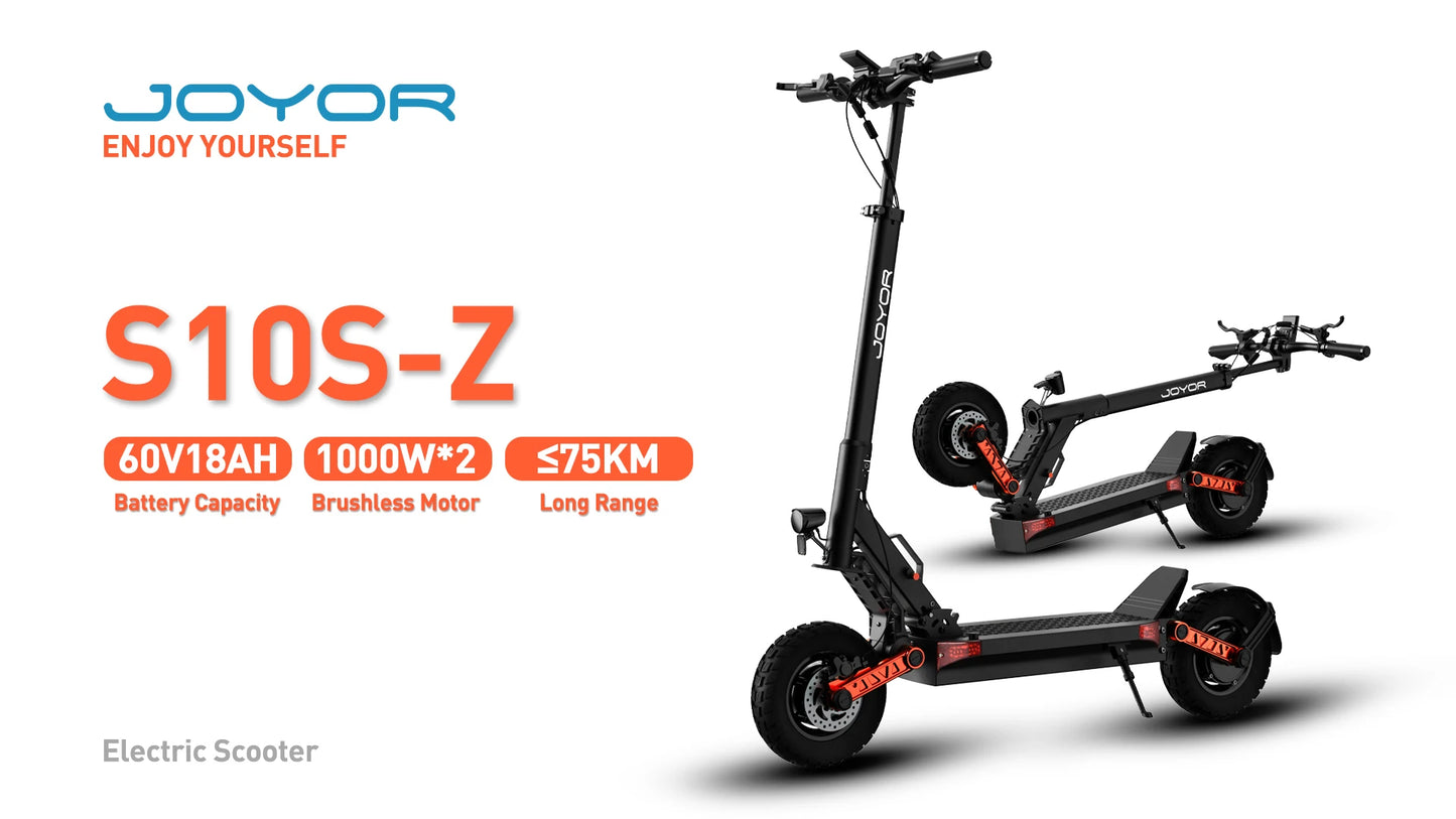 JOYOR S10-S-Z Electric Scooter 60V 18Ah Battery, Dual 1000W Motor ,10” Tire Adult Escooter,65km/h Max Speed 70-85km Range Black