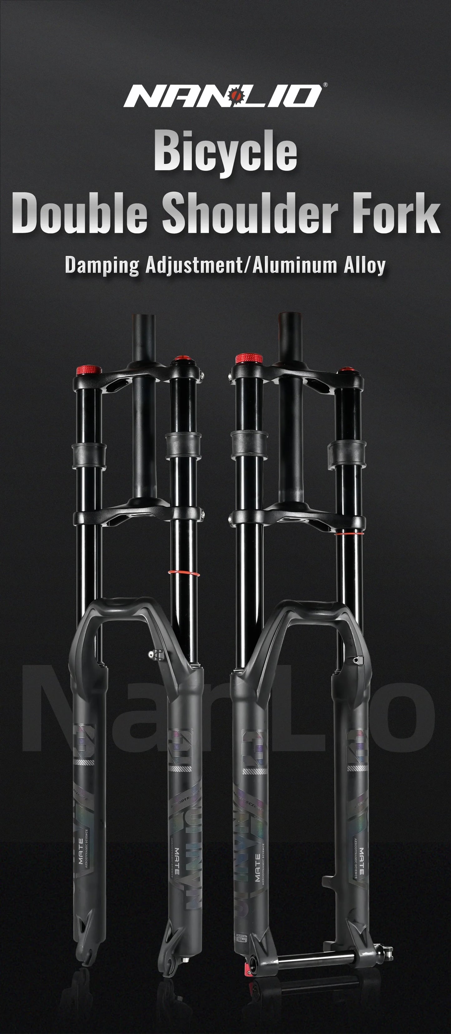 NanLio Bicycle Double Shoulder Air Suspension Fork - 150mm Travel for MTB & E-Bike Bikes 27.5"/29" Double Crown Fork