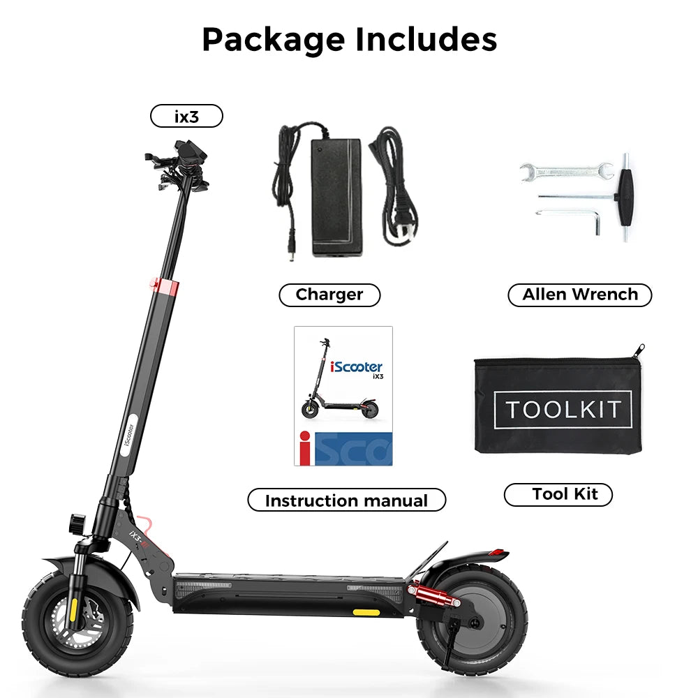 iScooter iX3 800W Powerful Electric Scooter 40KM Range 10inch Off Road Tire Electric Kick Scooter 10Ah 40KM/H Scooter for Adults