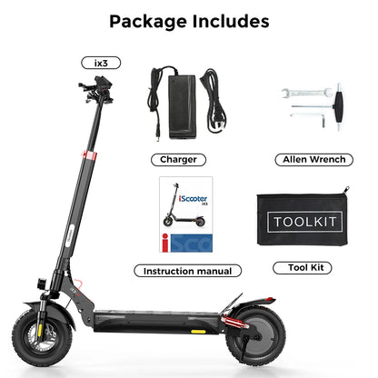 iScooter iX3 800W Powerful Electric Scooter 40KM Range 10inch Off Road Tire Electric Kick Scooter 10Ah 40KM/H Scooter for Adults