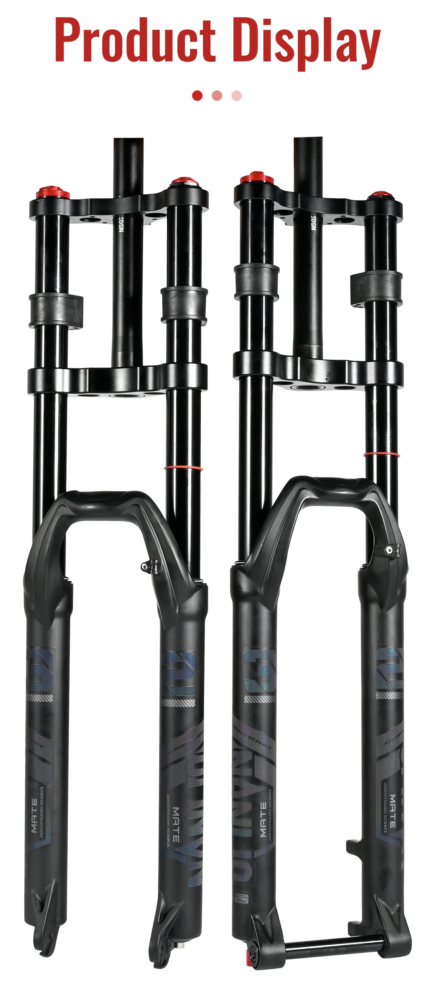 NanLio Bicycle Double Shoulder Air Suspension Fork - 150mm Travel for MTB & E-Bike Bikes 27.5"/29" Double Crown Fork