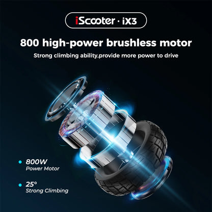 iScooter iX3 800W Powerful Electric Scooter 40KM Range 10inch Off Road Tire Electric Kick Scooter 10Ah 40KM/H Scooter for Adults