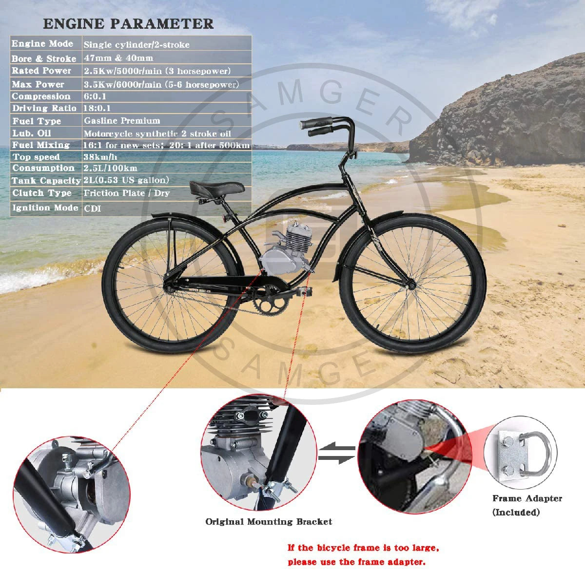 Samger 50/80/100CC Bicycle Engine Kit 2 Stroke Pocket Bike Engine For DIY Electric Bicycle Complete Engine from RU/EU