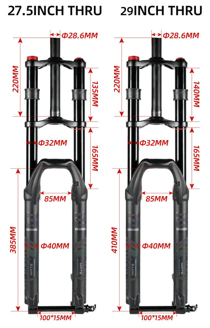 NanLio Bicycle Double Shoulder Air Suspension Fork - 150mm Travel for MTB & E-Bike Bikes 27.5"/29" Double Crown Fork
